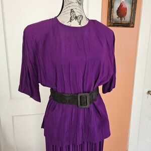 Vintage 80's Blouse and Skirt Set with Belt S- 6/8